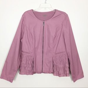 Lori Goldstein LOGO Jacket Women Large Purple Eyelet Embroidered Ruffles Zip